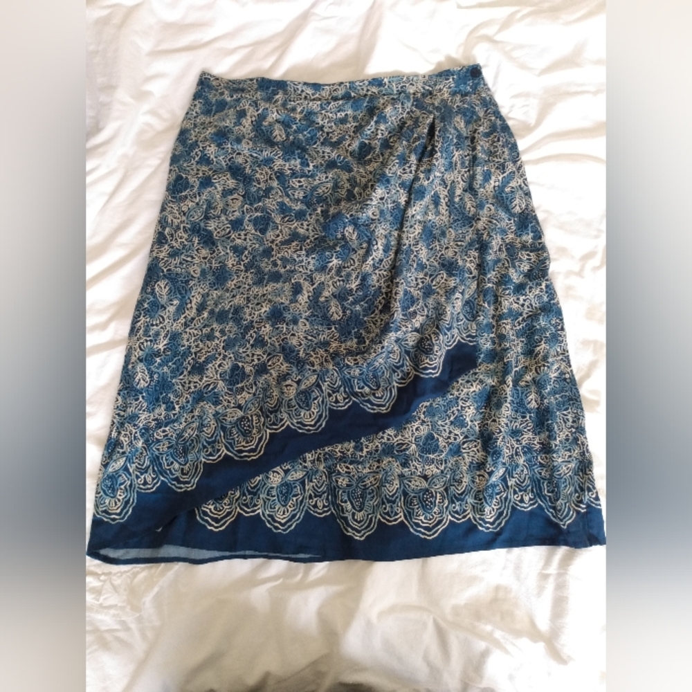 Vintage Coldwater Creek Midi Wrap Blue Floral Print Skirt 💙